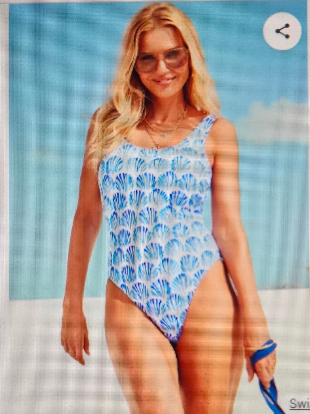 Swimsuits for All Scoop Back One Piece Swimsuit Blue Shells 14 NWT